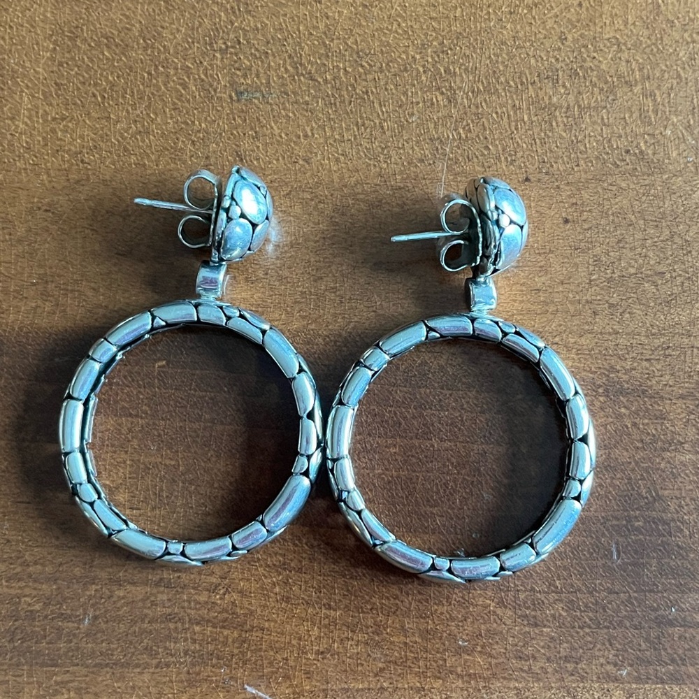 John Hardy River Rock Sterling Silver 925 Post Double Hoop Earrings